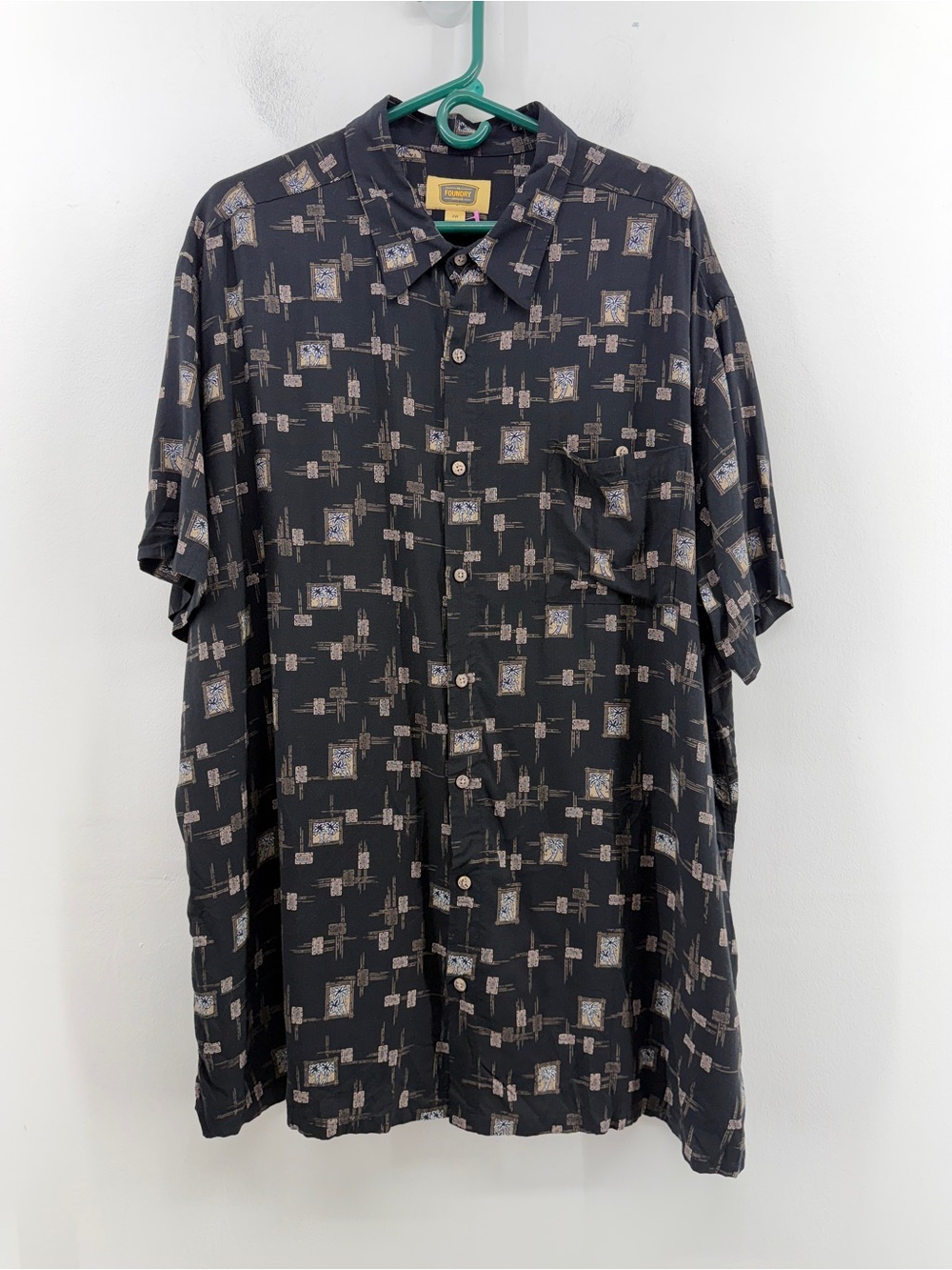 Foundry Mens Black Hawaiian Short Sleeve Button Up Rayon Shirt Size 2X